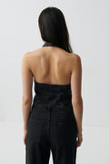 Rhinestone denim vest - Offblack
