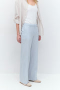 Wide linen blend trousers - Grey stripe