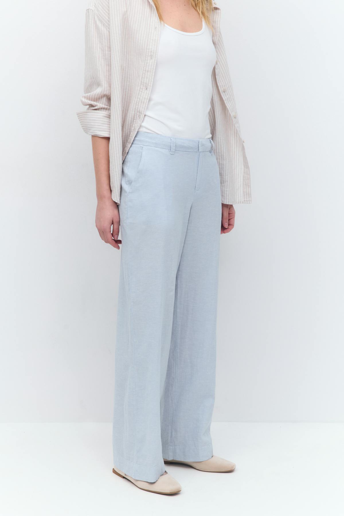 Wide linen blend trousers - Grey stripe