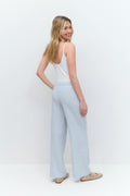 Wide linen blend trousers - Grey stripe