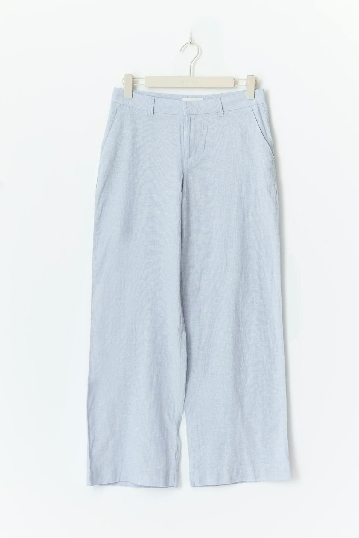 Wide linen blend trousers - Grey stripe