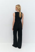Wide linen blend trousers - Noir