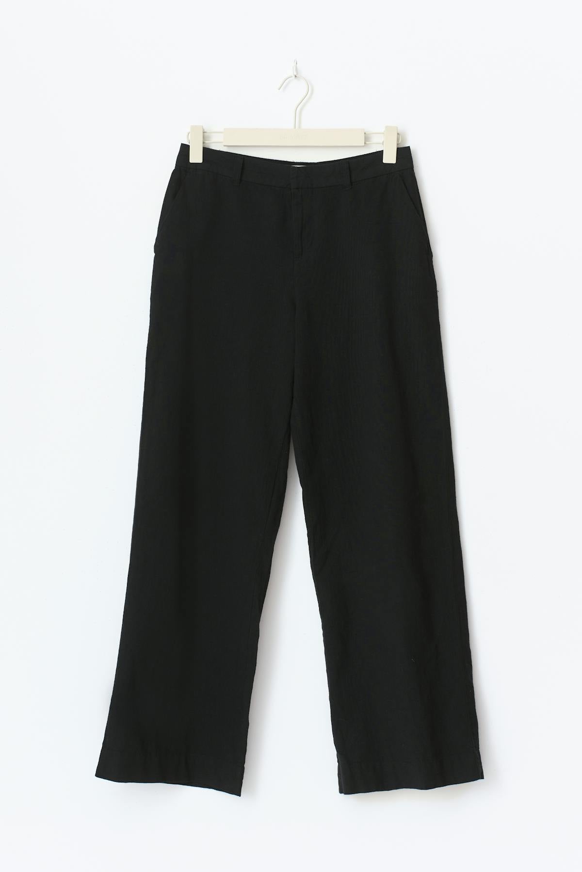 Wide linen blend trousers - Noir