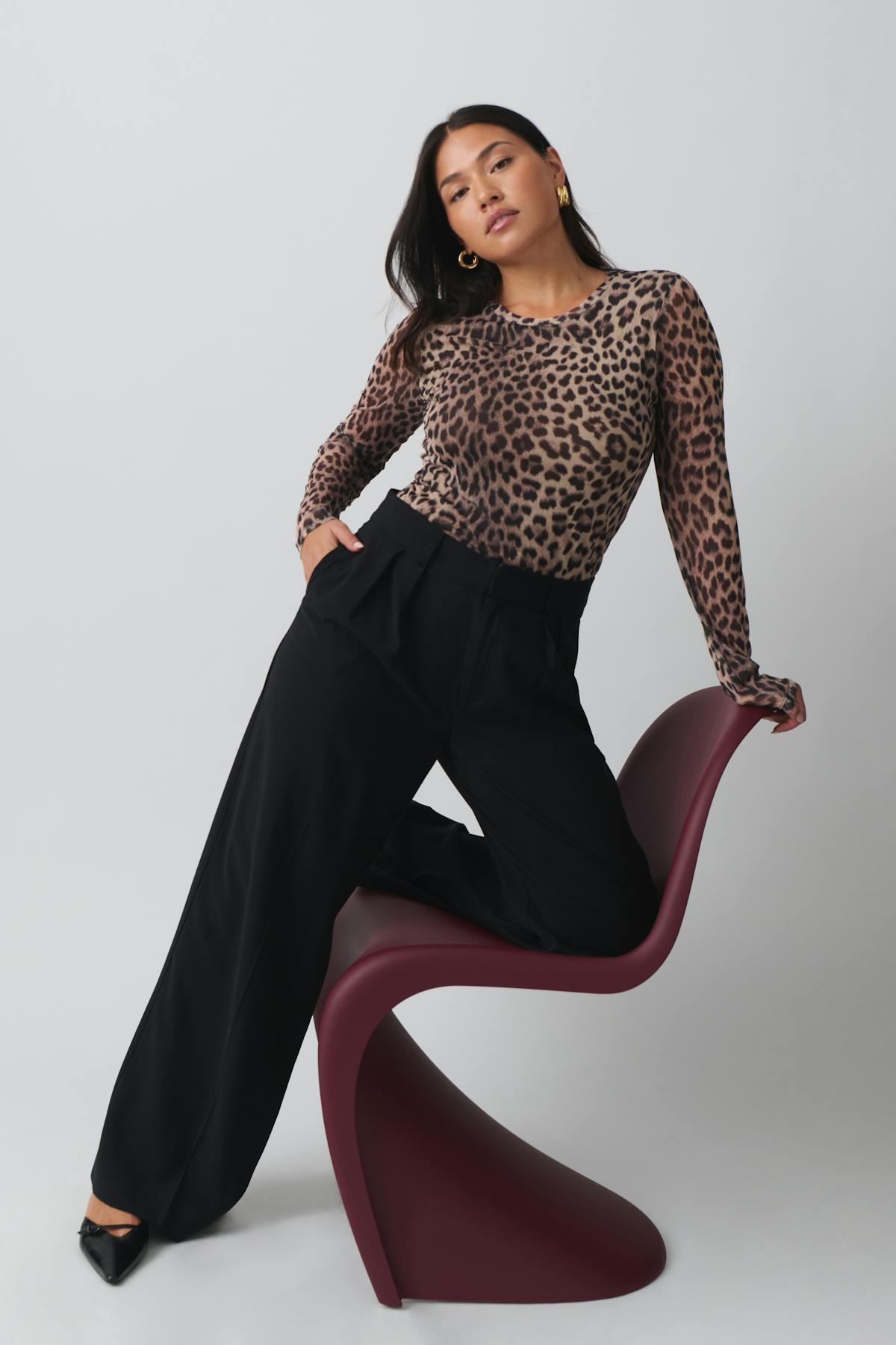 Long sleeve mesh top - Léopard