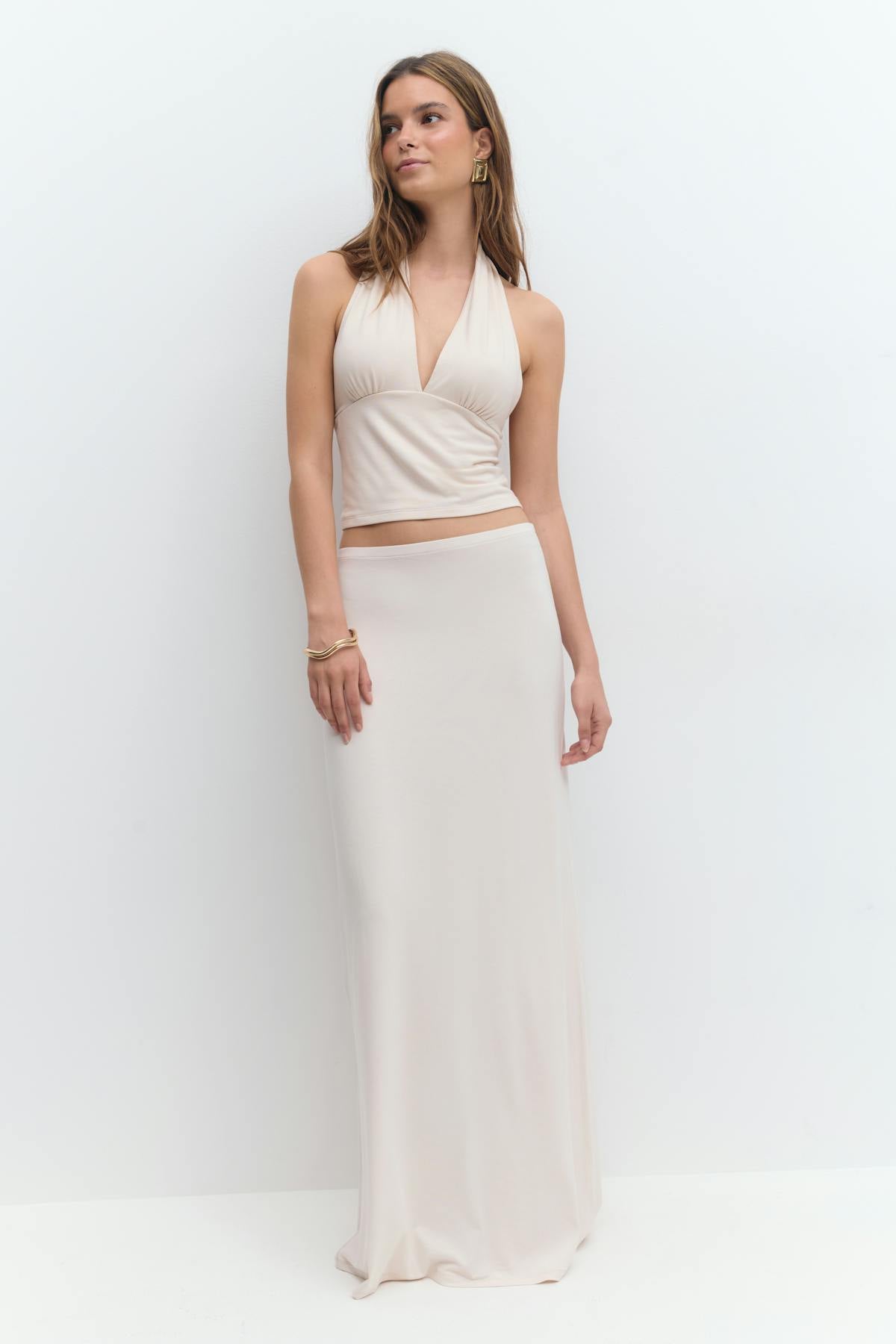 Soft touch maxi skirt - Grey melange