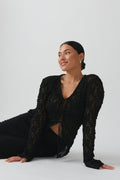 Lace tie front top - Noir