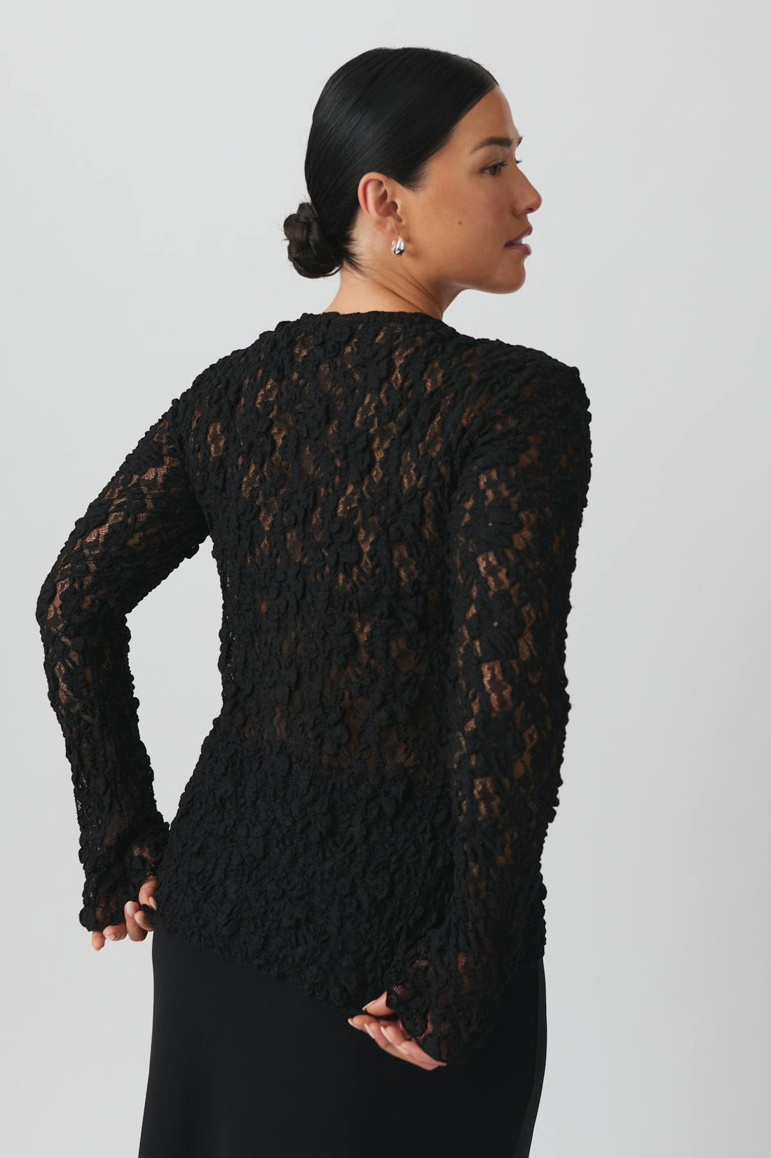 Lace tie front top - Noir