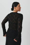 Lace tie front top - Noir
