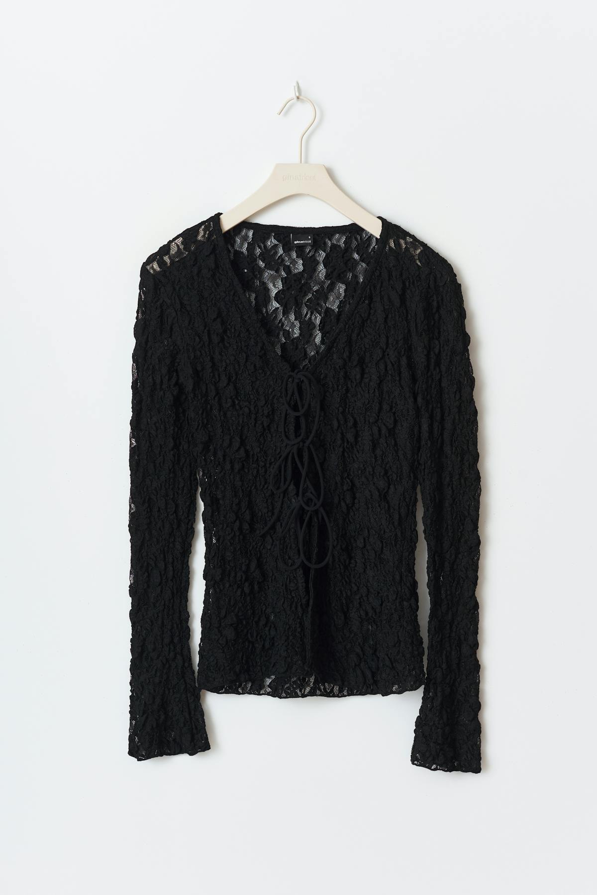 Lace tie front top - Noir