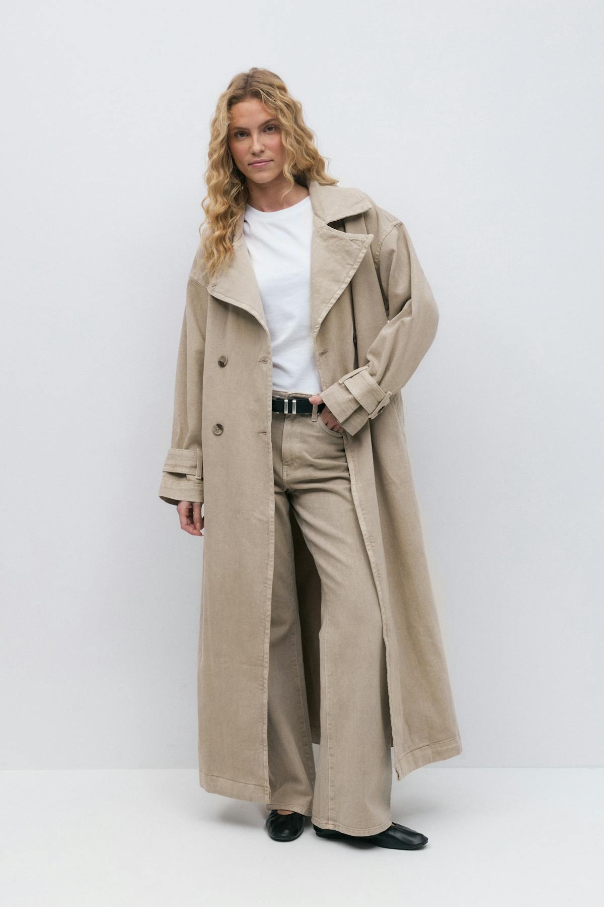 Long denim trench - Beige