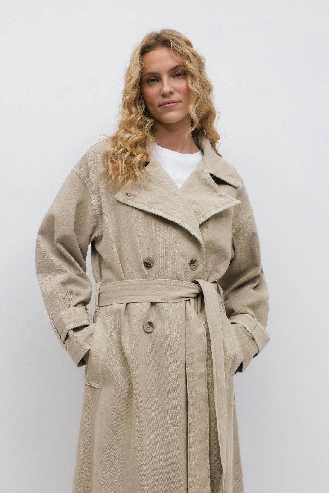 Long denim trench - Beige