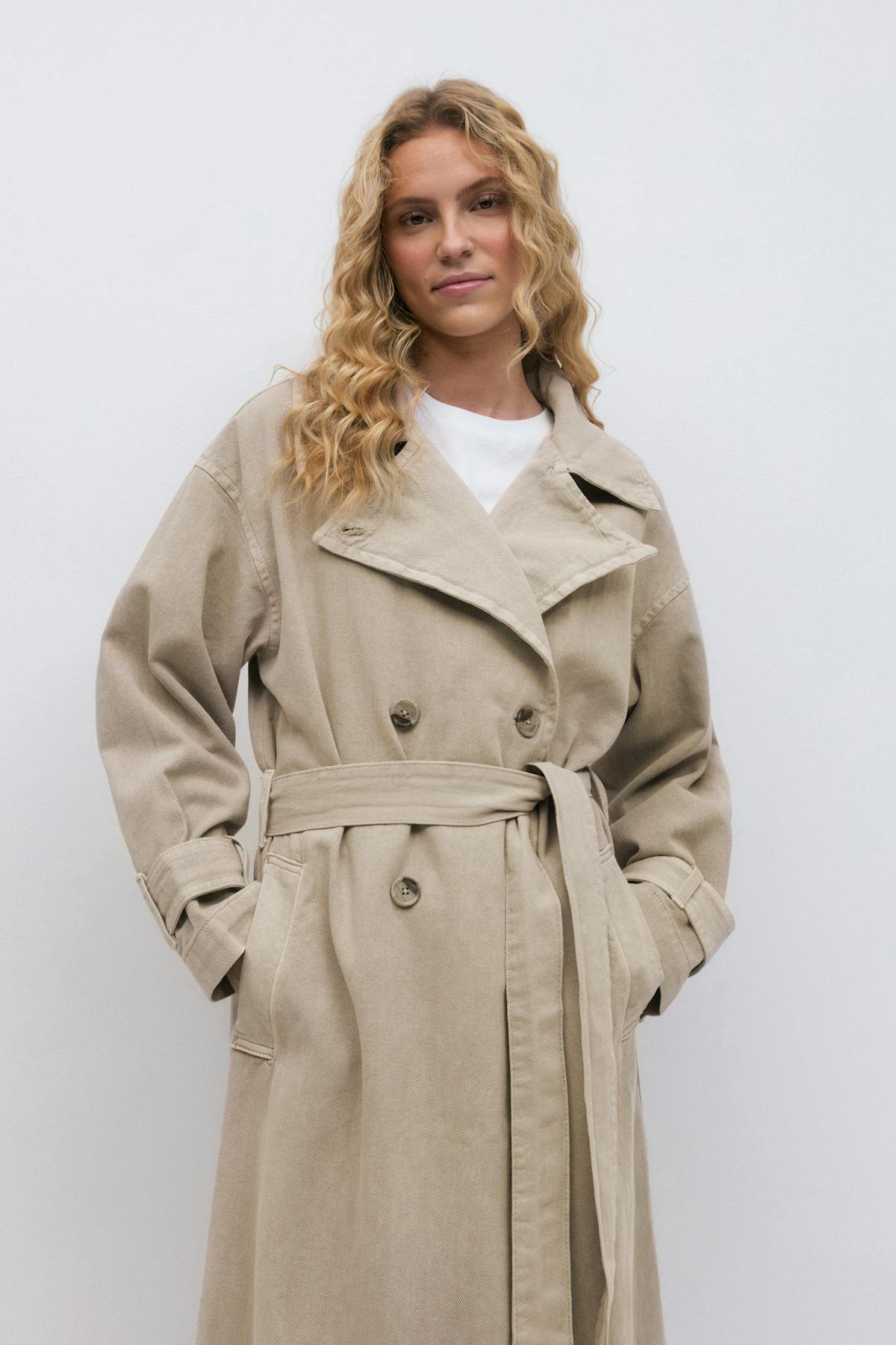 Long denim trench - Beige