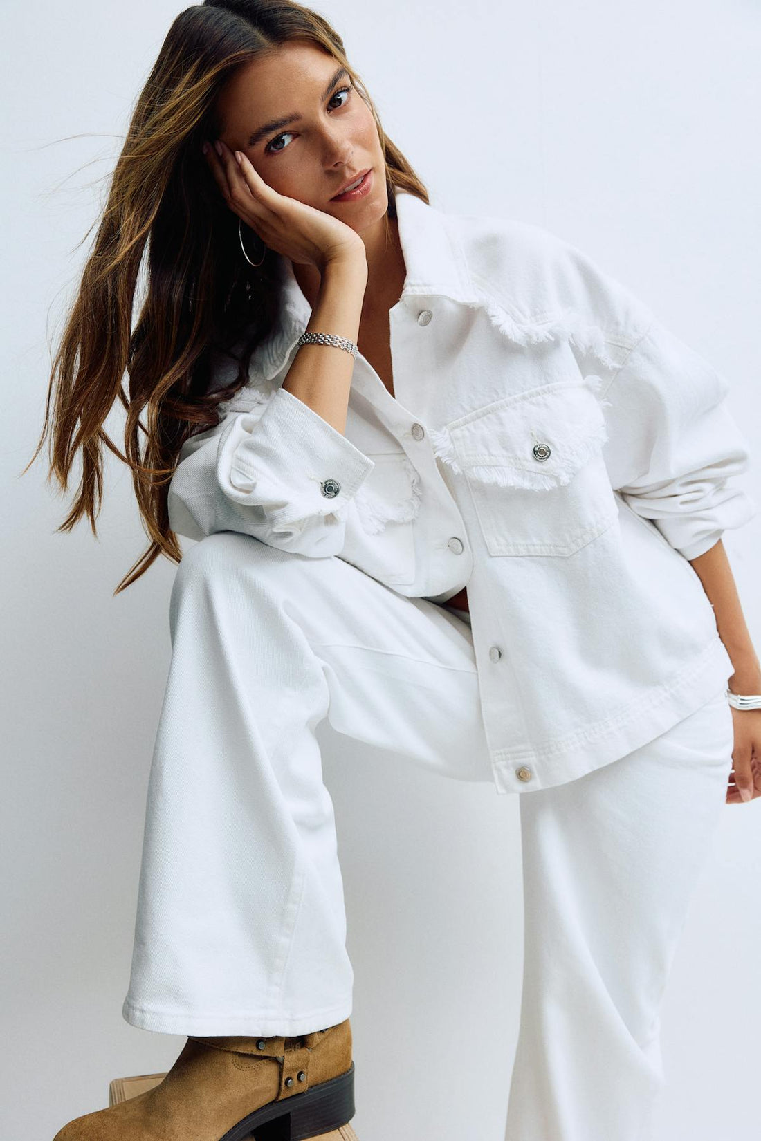 Cropped denim shirt - Blanc cassé