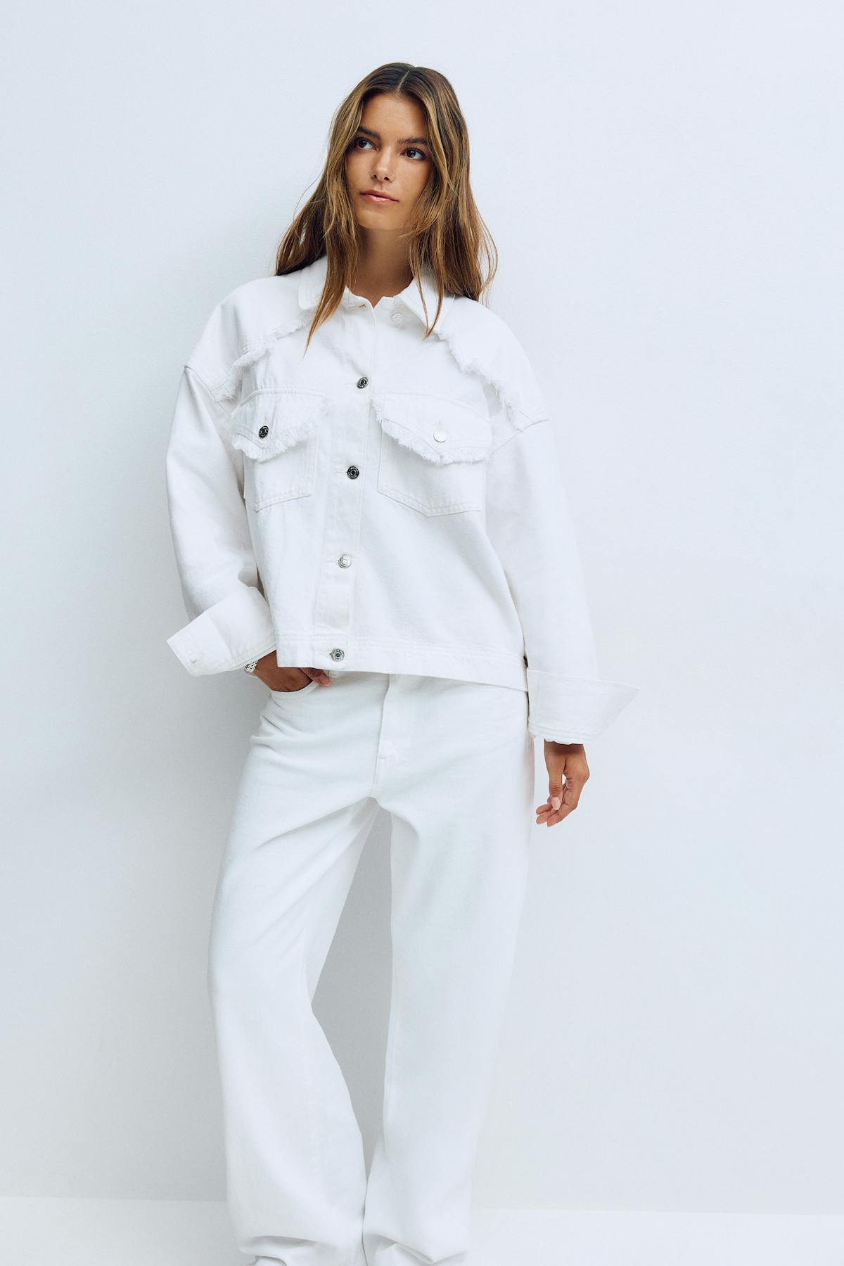 Cropped denim shirt - Blanc cassé