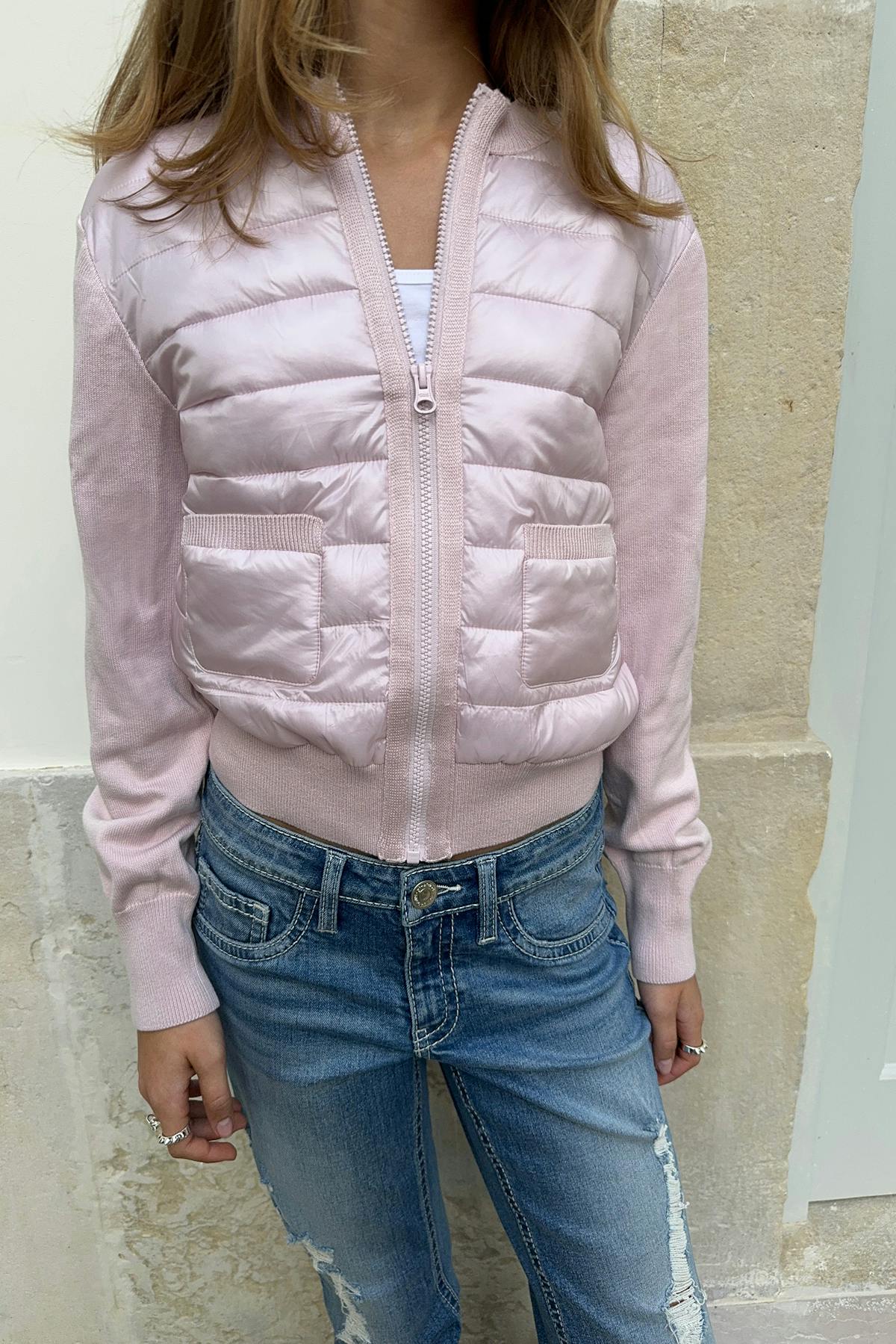 Y lightweight rib jacket - Rose clair