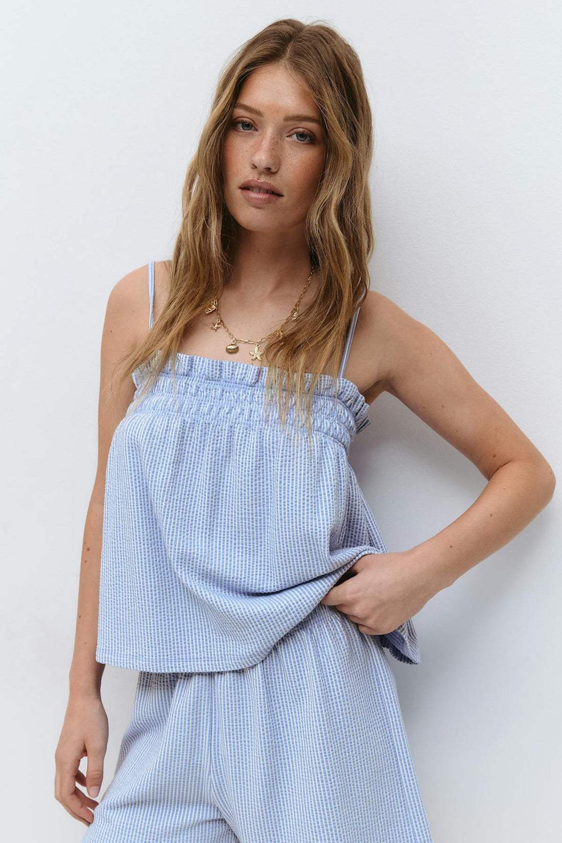 Textured smock singlet - Blue/stripe