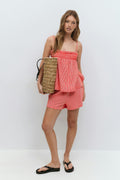 Textured smock singlet - Red/stripe