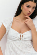 Front tie frill top - Blanc cassé