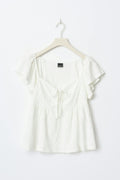 Front tie frill top - Blanc cassé