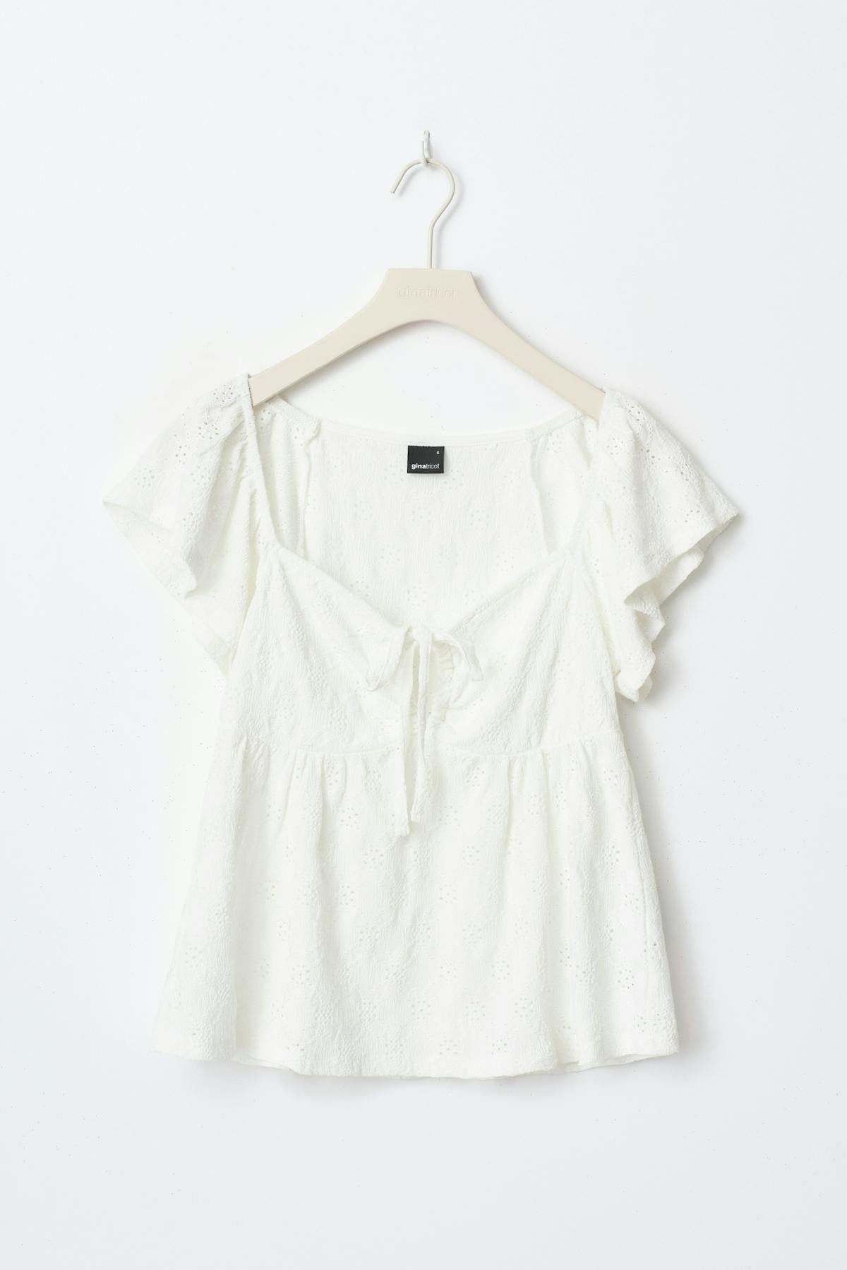 Front tie frill top - Blanc cassé
