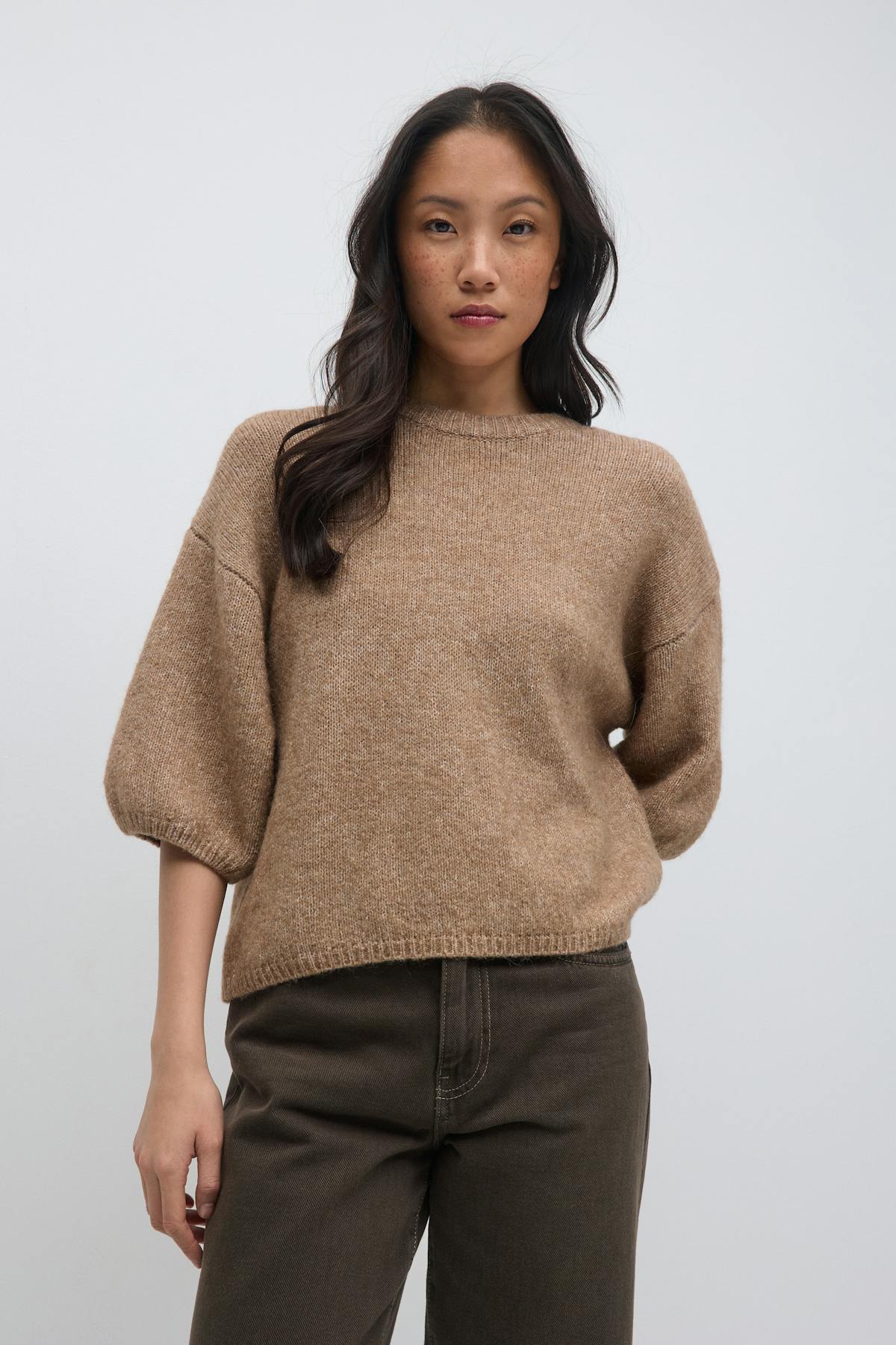 Knitted short sleeve top - Cashmere blue