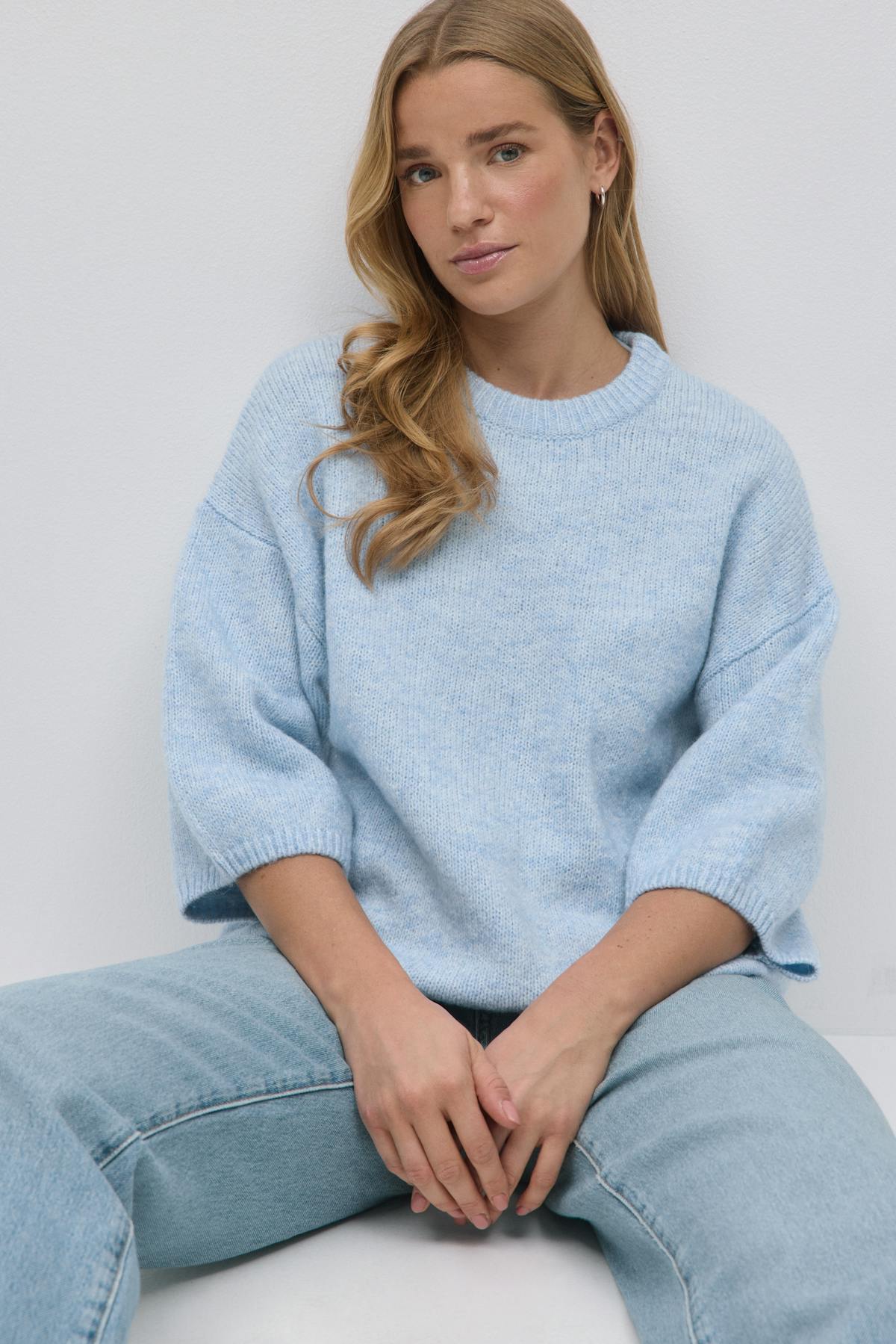 Knitted short sleeve top - Mid grey mel