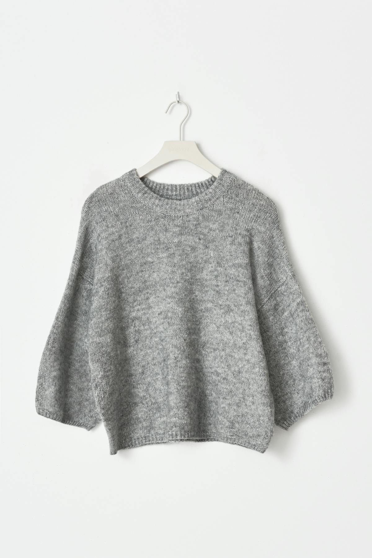 Knitted short sleeve top - Mid grey mel