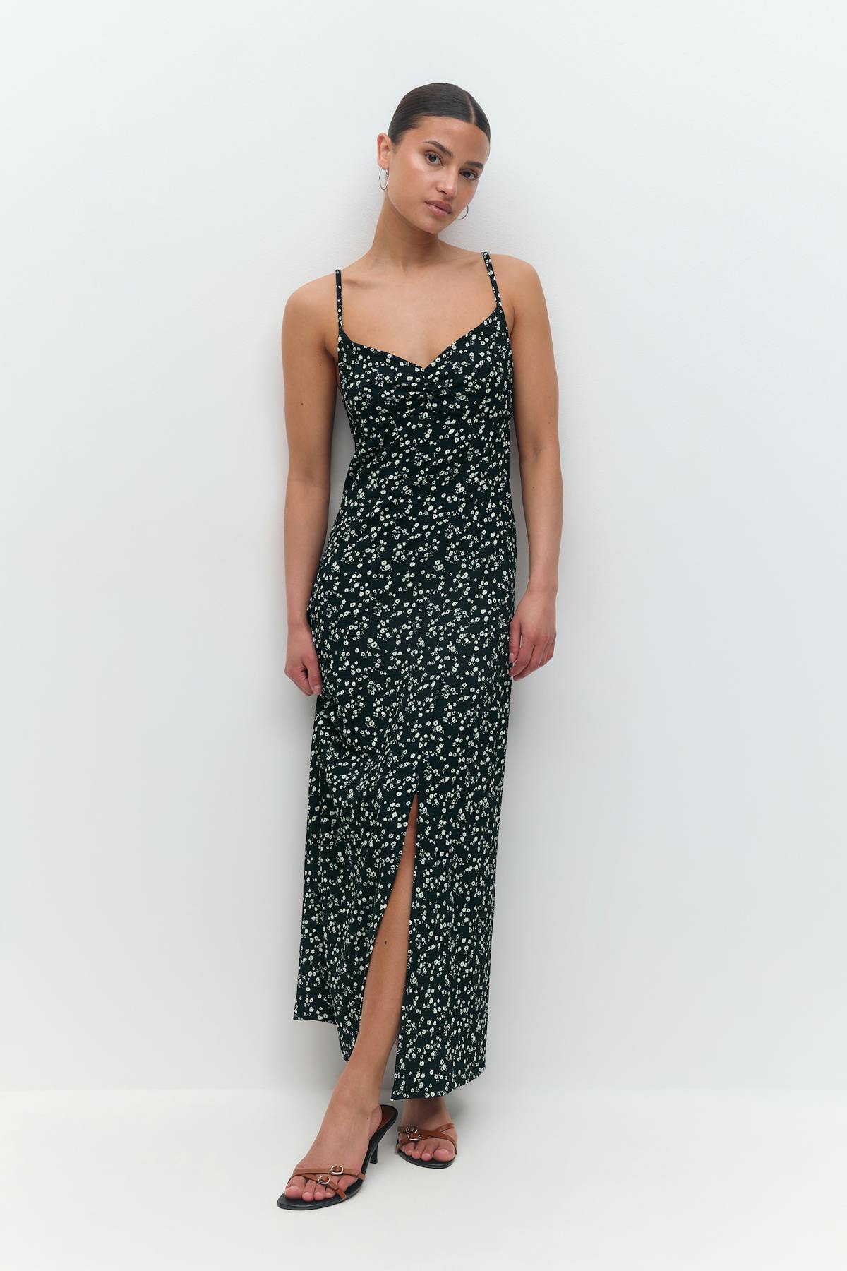 Textured midi dess - Navy ditsy