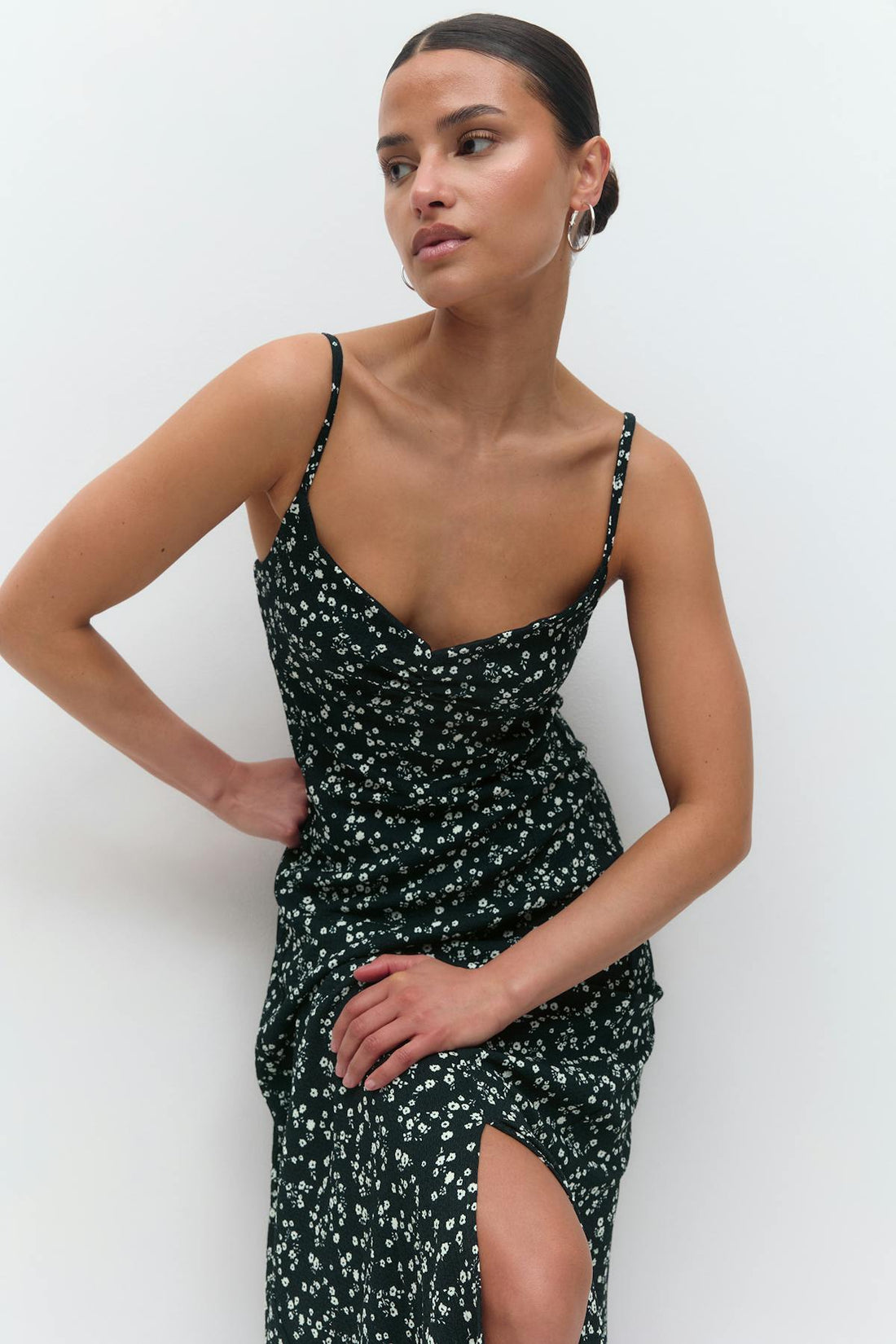 Textured midi dess - Navy ditsy