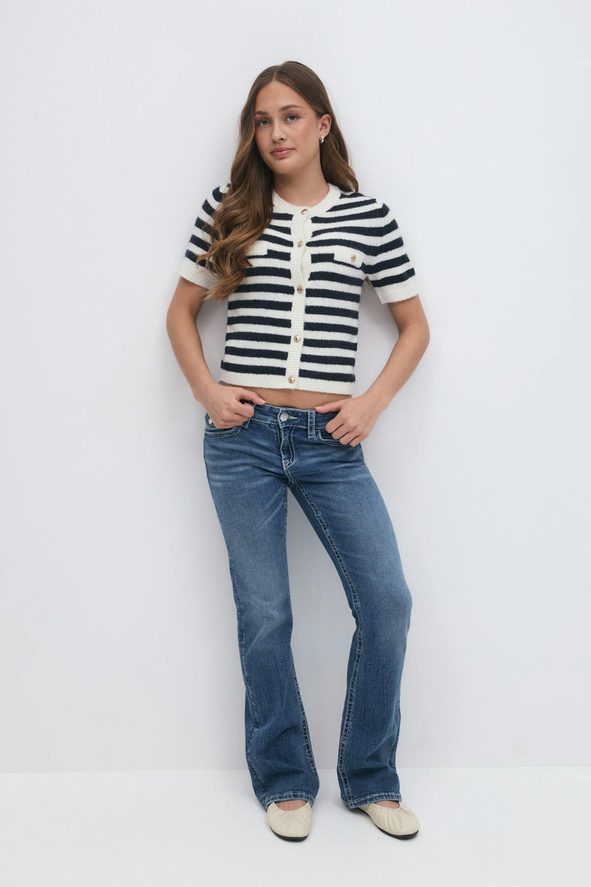 Y knitted cardigan - Navy/stripe