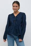 y puff sleeve blouse - Navy blazer
