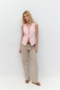 Linen blend vest - Lt linen beige