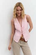 Linen blend vest - Lt linen beige