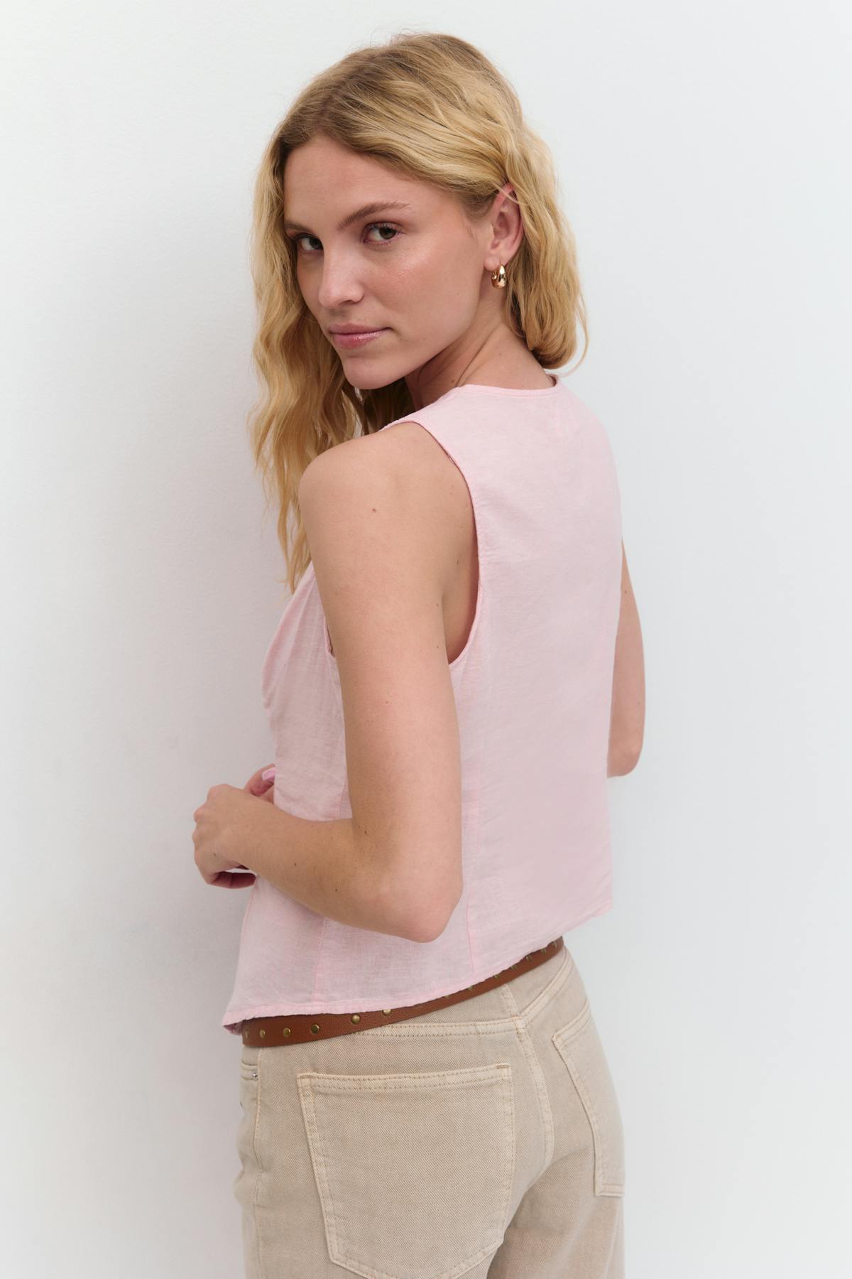 Linen blend vest - Lt linen beige