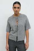 knitted tie cardigan - Lt grey melange