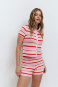 Knitted crochet shorts - Navy/stripe