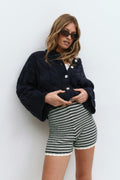Knitted crochet shorts - Navy/stripe