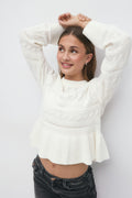 Y cable knitted sweater - Blanc cassé