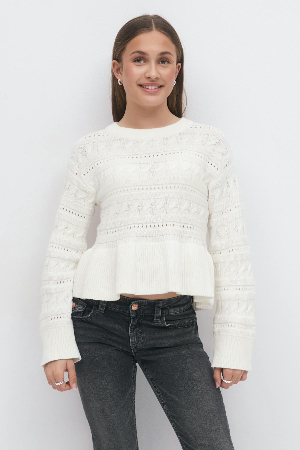 Y cable knitted sweater - Blanc cassé