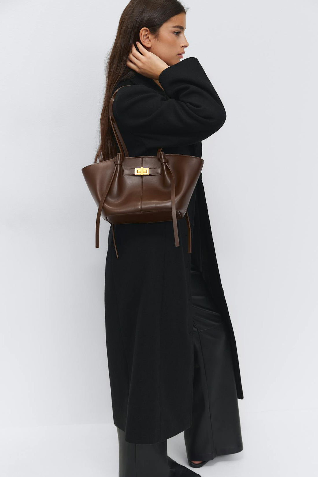 Midi long strap bag - Marron foncé