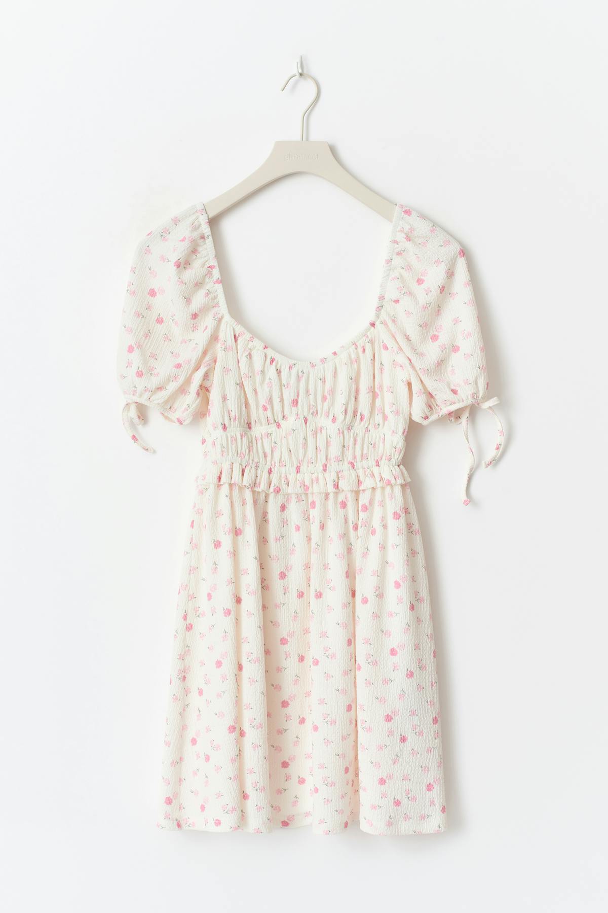 puff sleeve dress - Pink flower