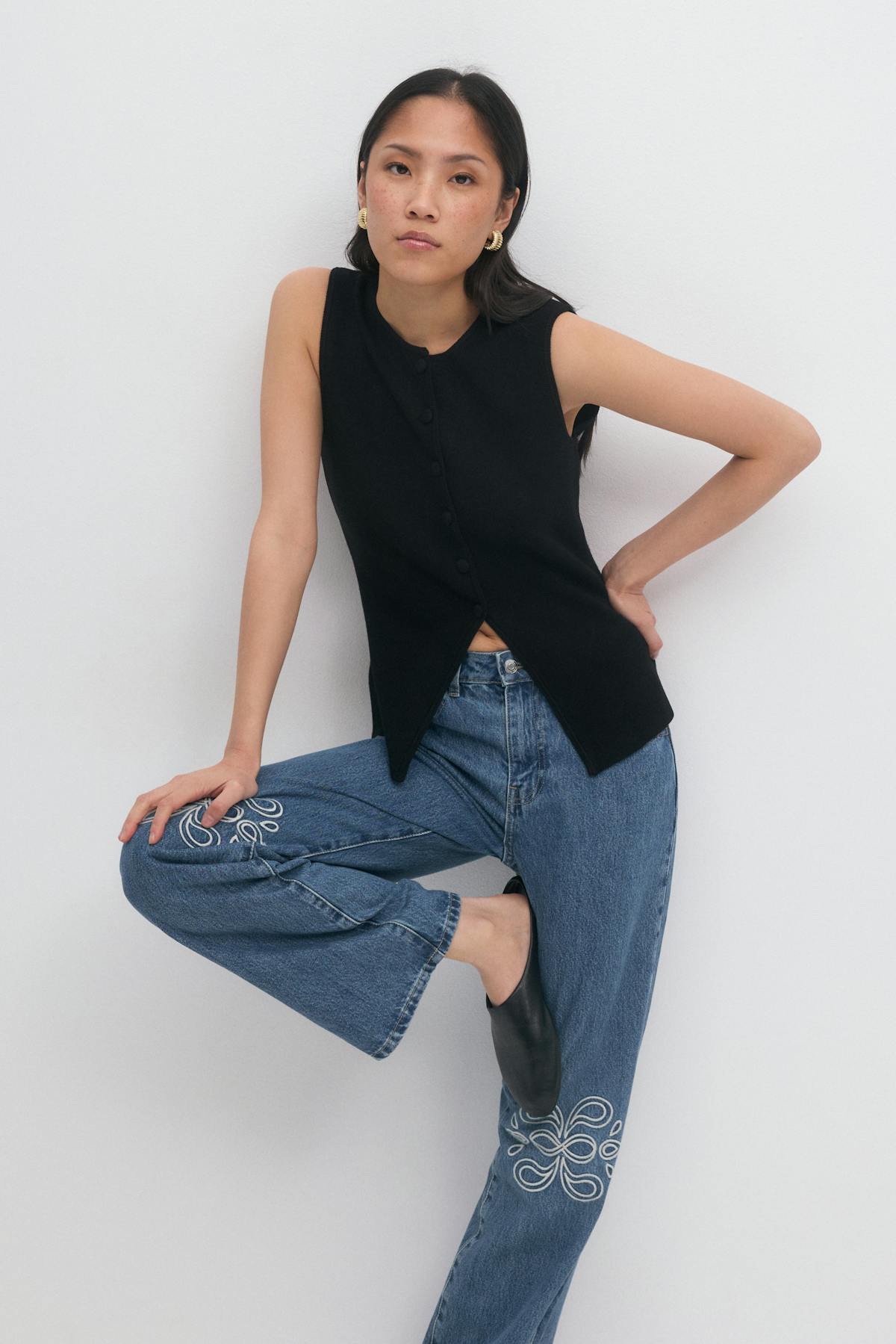 Knitted button vest - Blanc cassé