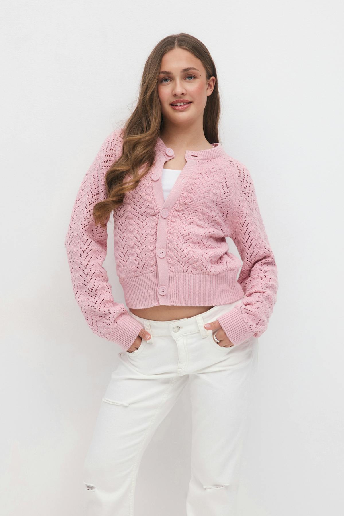 Y knitted cardigan - Pink melange