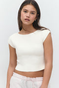 Y knitted rib top - Blanc cassé