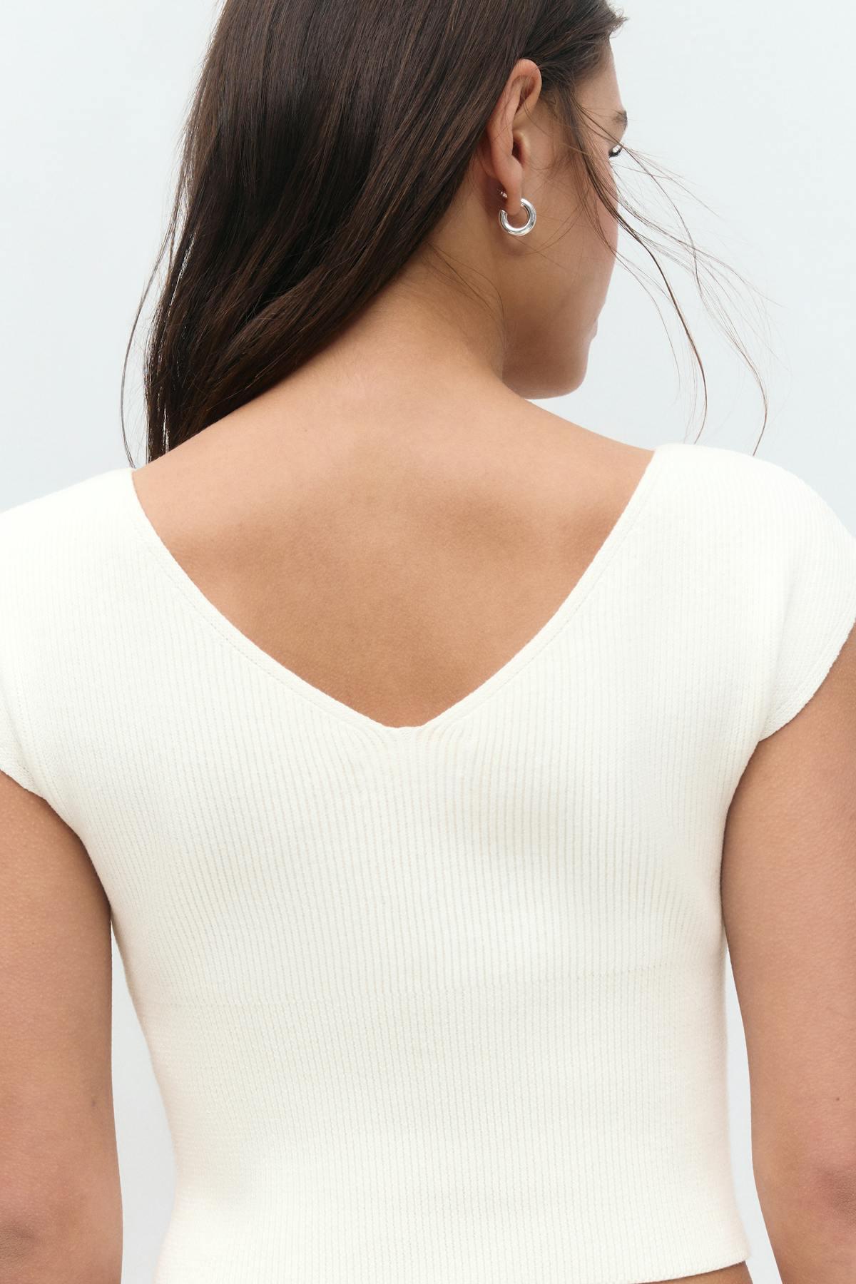 Y knitted rib top - Blanc cassé