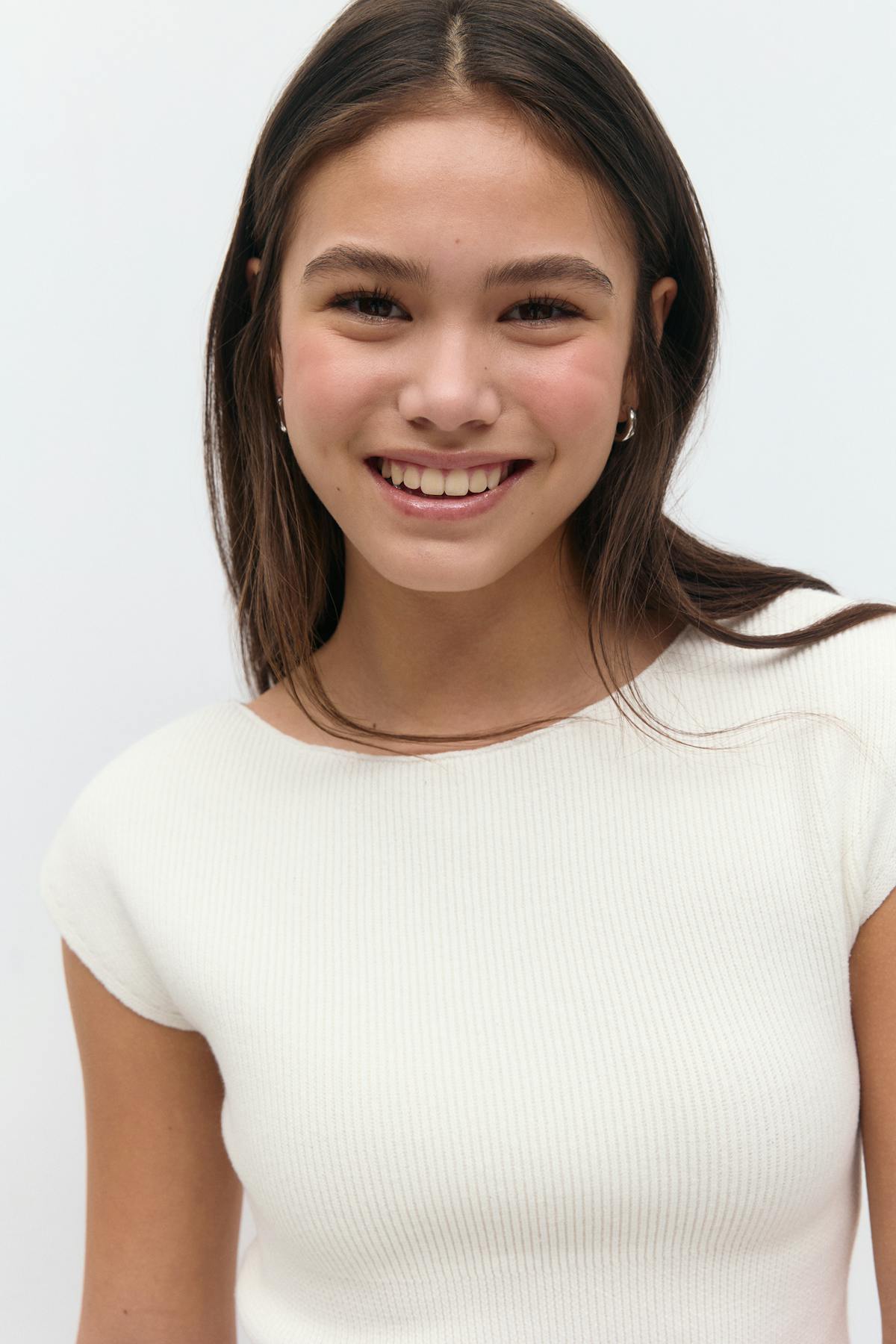 Y knitted rib top - Blanc cassé
