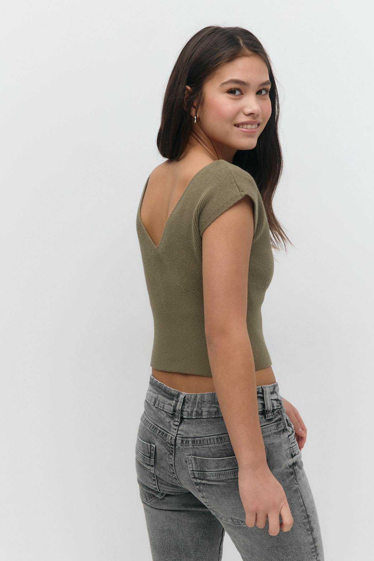 Y knitted rib top - Army green