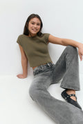Y knitted rib top - Army green
