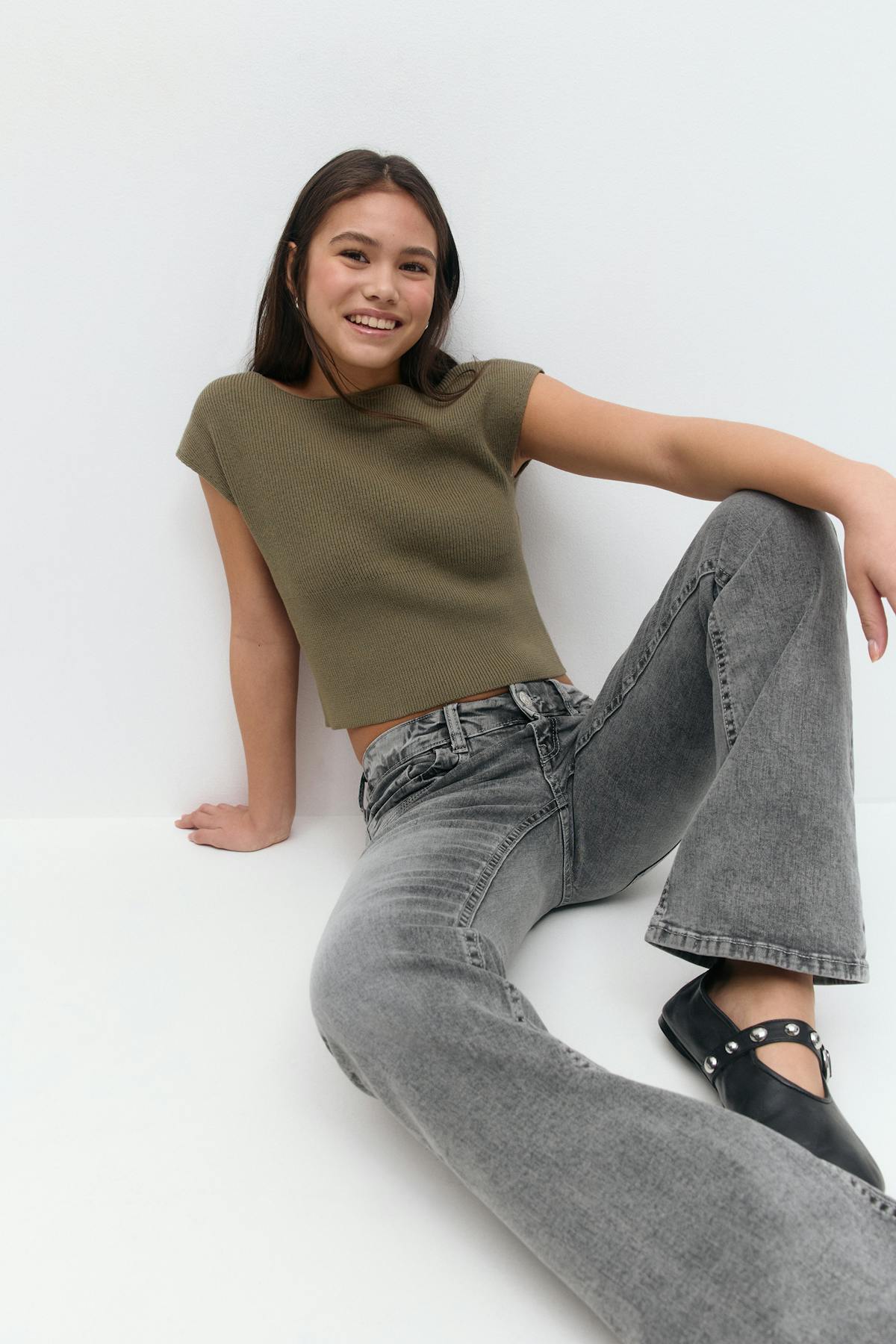 Y knitted rib top - Army green