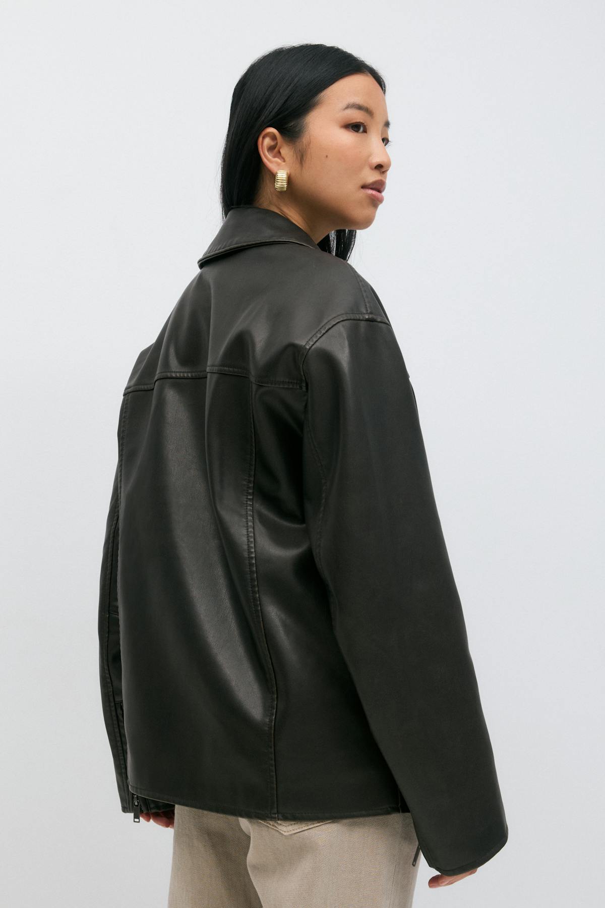 Oversized pu jacket - Marron foncé
